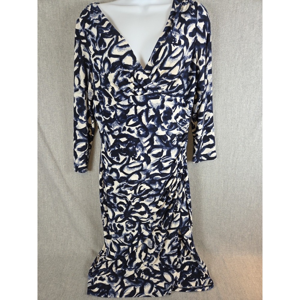 Lauren‎ Ralph Lauren Womens 10 Bodycon Dress Career Party Faux Wrap Style Blue
